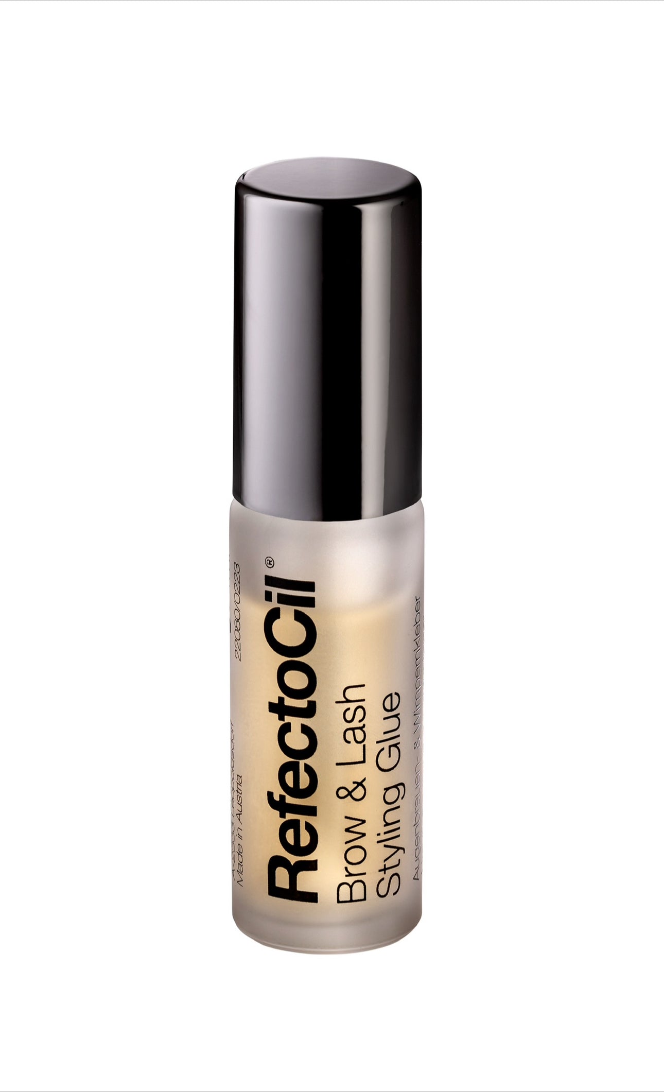 Eyelash Lift Curl Glue by Refectocil, for securing lashes during lifting treatments, displayed on a clean, neutral background, white pouch