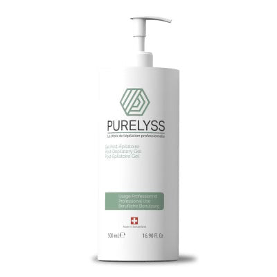 "500ml bottle of Purelyss Post-Depilatory Gel, a soothing gel for calming skin after hair removal, available at A & E Beauty Supplies.
Details:
Size - 500ml pump bottle
Skin Type - Suitable for all skin types
Where to apply - & All parts of the body.
Precautions- Do not apply on face."
