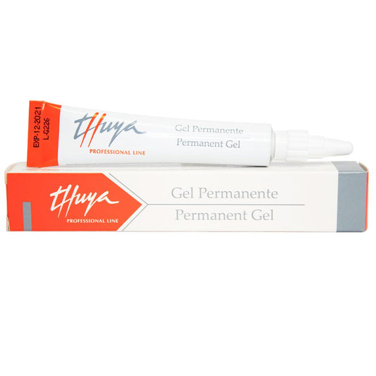 A 15ml bottle of Thuya Permanent Gel, a clear, liquid gel with a glossy finish. The bottle is sleek, transparent with a black and gold label, showcasing the product inside. This gel is used in brow and lash tinting services, brow lamination, and lash lift treatments. The label includes the brand name “Thuya” in elegant typography, and the bottle is set against a clean white background, emphasizing the professional quality of the product.
Brow Tinting
Lash Tinting
Brow Lamination
Lash Lift