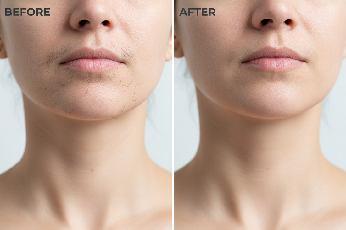 Before and after chin hair