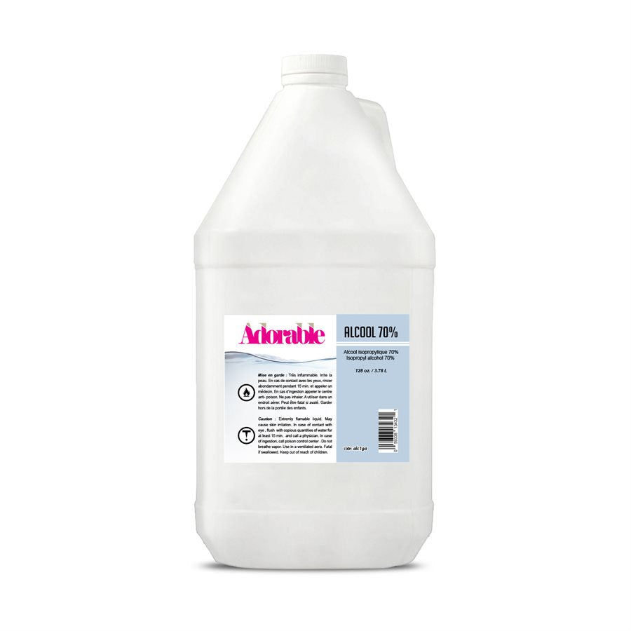 "70% Isopropyl Alcohol 1 gallon (3.78L) container for cleaning and disinfecting tools, surfaces, and more. Large plastic bottle with liquid inside""