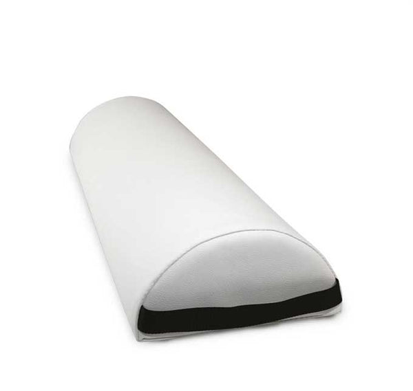 "Half round bolster, high-density foam, to provide excellent support and comfort during various beauty treatments. Made with high-density foam, this bolster helps align the body and relieve pressure while providing support and comfort, white fabric."