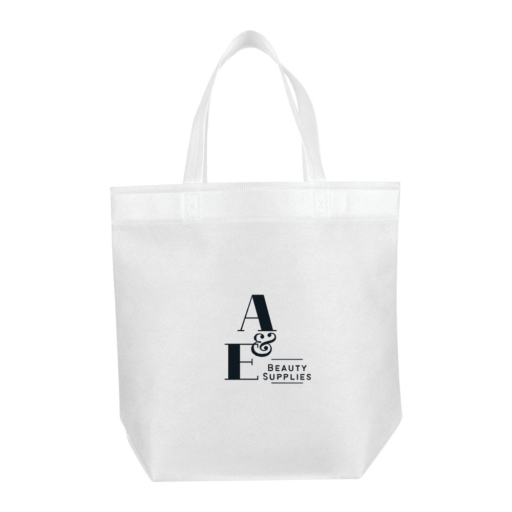 White A & E Beauty Supplies tote bag with sturdy handles, designed for carrying essentials. A & E Beauty Supplies