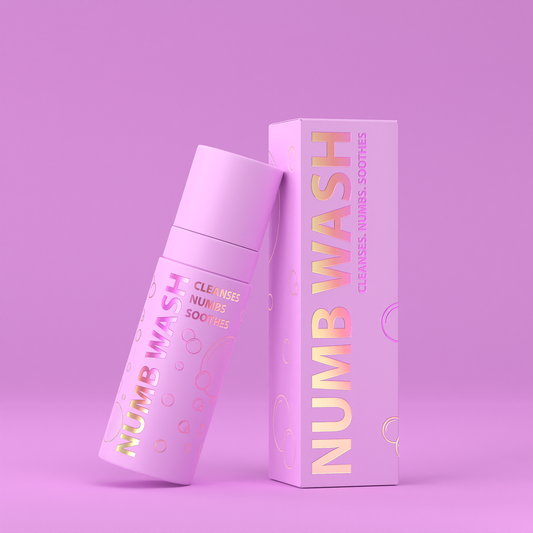 Foaming cleanser Brow Daddy Numb Wash - 50ml from A & E Beauty Supplies for PMU procedures. Perfect for all procedures like for brows, lips
Apply 1-2 pumps per treatment area on broken skin. Apply clear wrap on top and leave on for 1-3 minutes for maximum strength. Avoid direct eye contact. Pink box with pink bottle with reflective letters