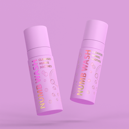 Foaming cleanser Brow Daddy Numb Wash - 50ml from A & E Beauty Supplies for PMU procedures. Perfect for all procedures like for brows, lips
Apply 1-2 pumps per treatment area on broken skin. Apply clear wrap on top and leave on for 1-3 minutes for maximum strength. Avoid direct eye contact. Pink box with pink bottle with reflective letters.