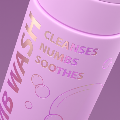 Foaming cleanser Brow Daddy Numb Wash - 50ml from A & E Beauty Supplies for PMU procedures. Perfect for all procedures like for brows, lips
Apply 1-2 pumps per treatment area on broken skin. Apply clear wrap on top and leave on for 1-3 minutes for maximum strength. Avoid direct eye contact. Pink box with pink bottle with reflective letters
