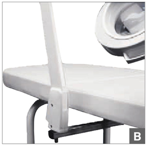 "White Magnifying Lamp Holder Libra for stable and secure lamp positioning. Onto treatment beds. "