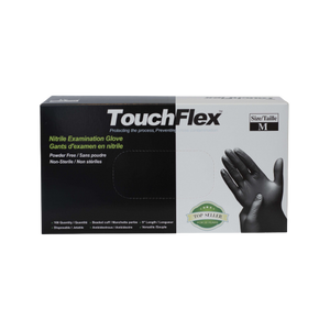 TouchFlex Nitrile Examination Gloves | Powder Free 5 Mil | Black - Box of 100 - Size Small black nitrile gloves 
enhanced grip, and are latex-free, reducing the risk of allergic reactions. They are powder-free, ambidextrous, and intended for single-use only
Tattoo 
Electrolysis 
laser hair removal 
brows 
lashes
personal service PPE
permanent makeup
mocroblading 
makeup 
hair
"A box of black Nitrile Exam TouchFlex Powder-Free Gloves, 5 mil thickness, ideal for hygiene and precision"
