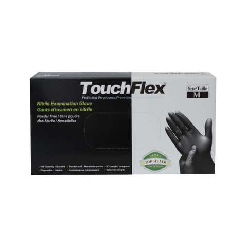 TouchFlex Nitrile Examination Gloves | Powder Free 5 Mil | Black - Box of 100 - Size Small black nitrile gloves 
enhanced grip, and are latex-free, reducing the risk of allergic reactions. They are powder-free, ambidextrous, and intended for single-use only
Tattoo 
Electrolysis 
laser hair removal 
brows 
lashes
personal service PPE
permanent makeup
mocroblading 
makeup 
hair
"A box of black Nitrile Exam TouchFlex Powder-Free Gloves, 5 mil thickness, ideal for hygiene and precision"
