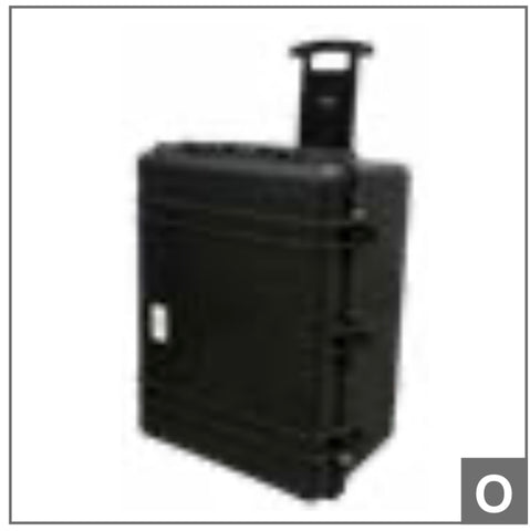 "A sturdy black case with a handle, designed to hold the SmartPro/Pur II system. The case features a smooth, textured exterior with metal corners for added durability, and an interior compartment designed to protect the equipment during transportation."