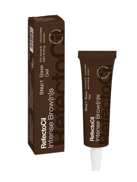 "RefectoCil Base Gel for Intense Browns treatments, essential for rich, lasting lash and brow color preparation.Lasts for up to 6 weeks
Dermatologically &amp; ophthalmologically tested
Semi-permanent make-up effect for fuller looking brows
Not tested on animals. brown tube inside of a box with white lettering"