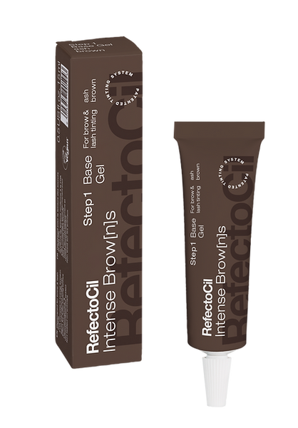 "RefectoCil Base Gel for Intense Browns treatments, essential for rich, lasting lash and brow color preparation.Lasts for up to 6 weeks
Dermatologically &amp; ophthalmologically tested
Semi-permanent make-up effect for fuller looking brows
Not tested on animals. brown tube inside of a box with white lettering"