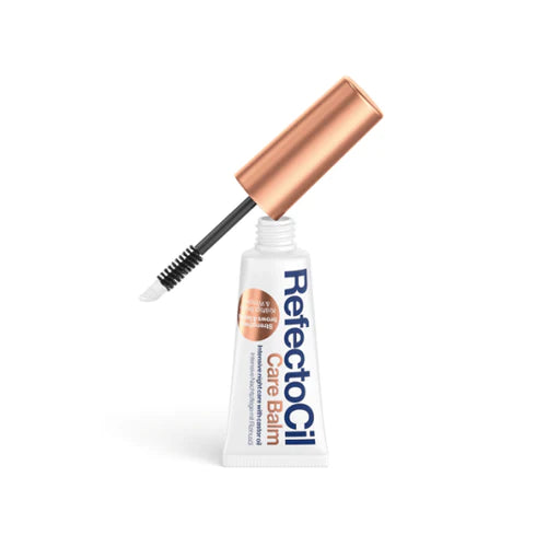 "RefectoCil Care Balm 9ml bottle with natural plant oils and vitamins for healthier, shinier lashes and brows - A & E Beauty Supplies in a soft tube with a hard gold cap"