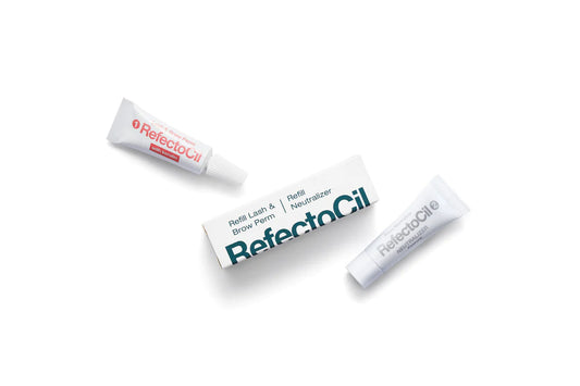 RefectoCil Intensifying Primer, enhancing lash and brow tinting results with deeper, even color application. Lashperm and Neutralizer, 2 tubes of 3.5 ml for 18 applications
Lash Curl, Lash Lift and Brow Lamination refill. Both in tubes and the come in a box together