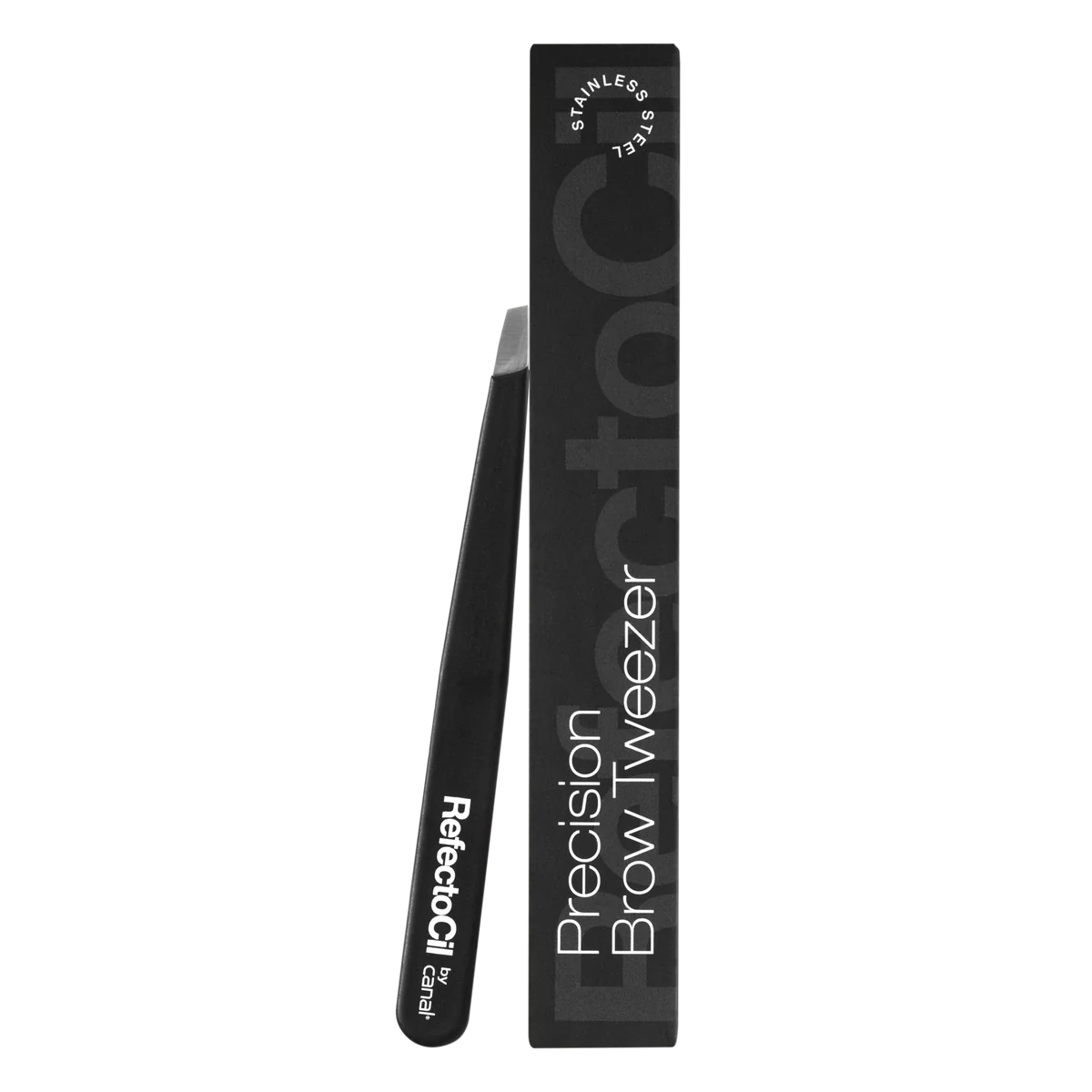 "RefectoCil Precision Brow Tweezers from A & E Beauty Supplies, stainless steel with ergonomic design for precise brow shaping. Their ergonomic design and beveled tip make precise, painless hair removal effortless, even for the finest hairs."