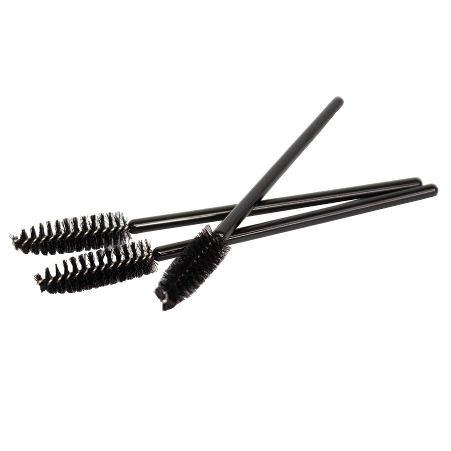 "Thuya mascara brush pack (25 units) with soft bristles for even application, ideal for lash and brow tinting, from A & E Beauty Supplies. 3 brushes in this picture"