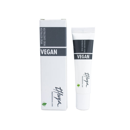 Thuya Vegan Lash & Brow Neutralizer Cream, a creamy solution used to neutralize and set lash and brow perms, providing long-lasting results. White tube in a cardboard box with grey letters