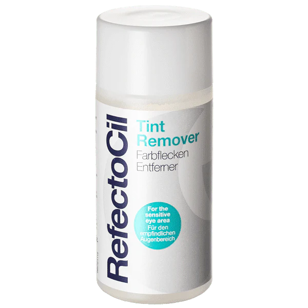 "Refectocil Tint Remover 1, used to remove tint from lashes and brows, can with white lid, displayed on a clean, neutral background."