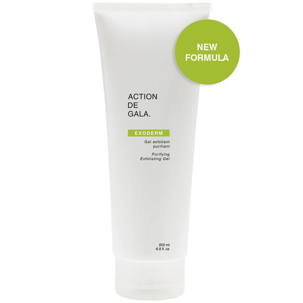 "A bottle of Action de Gala Exoderm Purifying Exfoliating Gel designed to cleanse, exfoliate, and refresh skin, ideal for facials and professional skincare treatments, available at A & E Beauty Supplies"
