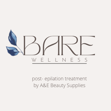 "A bottle of Bare Wellness Topical Gel, a soothing gel for post-treatment skin relief, available at A & E Beauty SuppliesThis fast-acting gel is formulated to soothe irritation and calm the skin after waxing, electrolysis, sugaring, threading, tweezing or other beauty treatments."