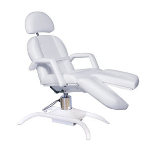 "Capella Cozy XL Pedicure Chair with hydraulic adjustment, this high end white treatment bed has individual leg adjustments,  durable, luxurious design for beauty treatments."