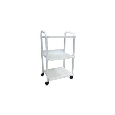 "Constella Trio Cart with 3 shelves in white, providing organized storage for beauty tools, equipment, and accessories."