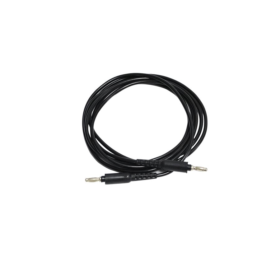 A black electrode cable with a banana-type plug, designed for reliable connections with electrolysis equipment. The cable is flexible and durable, offering secure performance during professional treatments. It is ideal for use with roller or multipurpose electrode handles in electrolysis systems like Apilus, Hinkel and Silhouet-tone.