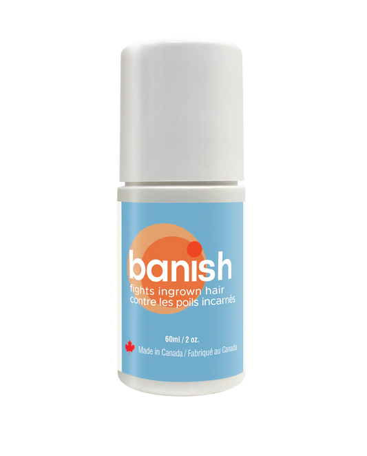 "Banish has been specially formulated to treat ingrown hairs, razor burn, bumps and skin irritation resulting from shaving, waxing, electrolysis and laser hair removal. Produces results in 24-48 hours
Roll-on applicator with a gel based formulation Safe and gentle on skin, leaves no residue."
Non irritating, herbal scented, cool feeling.
