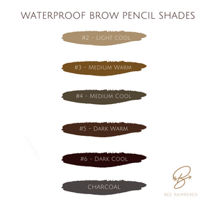 "Bee Pampered Waterproof Brow Pencils from A & E Beauty Supplies, six shades for flawless brows."