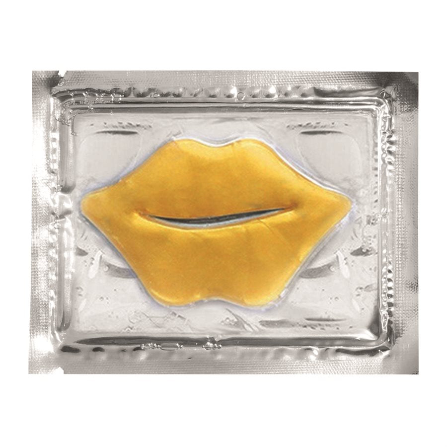 "One single Collagen Gold Lip Patch in a vacuum packed package, a hydrating and nourishing lip mask for smooth and soft lips, available at A & E Beauty Supplies"