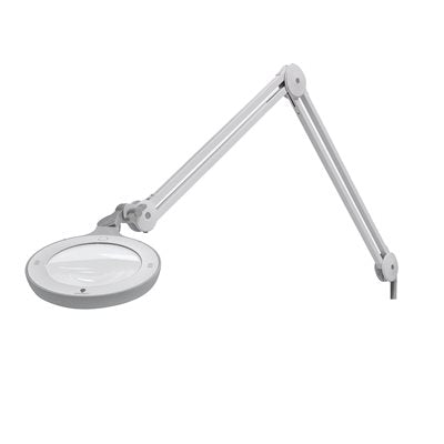 "Daylight Magnifier Omega 5 LED with 3.5 diopters magnification, sleek adjustable design, and bright LED lights ideal for electrolysis, skincare treatments, and other precision-based tasks."
