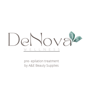 "Denova Wellness Pre-Epilatory Solution, a skin-cleansing and priming product for hair removal treatments, available at A & E Beauty Supplies"
