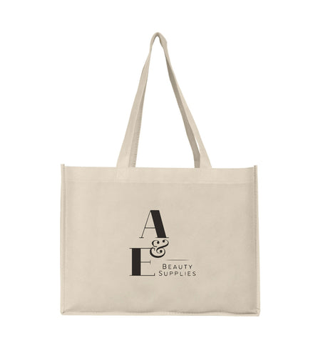 "A & E Eco-Friendly Recyclable Tote Bag, durable and sustainable for daily use. 
12"x 16" 