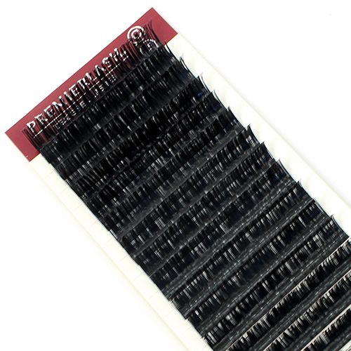 "Flat Lash Combination Lash Tray 8-14mm 16 Rows PremierLash - A & E Beauty Supplies  Row of lashes on display"