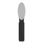 "Diamancel foot callus buffer with diamond-coated abrasive surface, ideal for professional pedicure treatments. Long black handle with broad faced buffer."