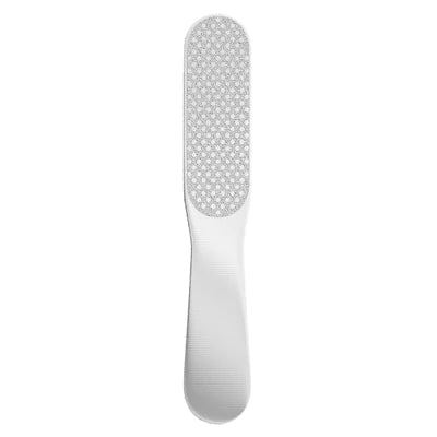 "This broad white Foot Callus File by Diamancel with diamond-dust surface removes tough calluses and rough skin."