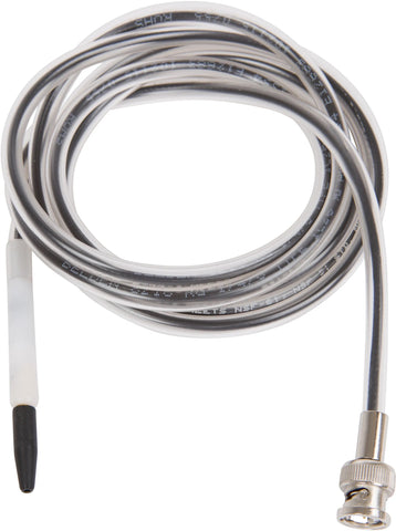 Close-up of the Hinkel/Fischer air needle holder with F Shank, designed for precise electrolysis treatments. The holder is compatible with UC-3/UC-3+ Epilators and is ideal for professionals seeking durability and accuracy in their hair removal equipment. Clear cord with black wire within. White handle and black tip.