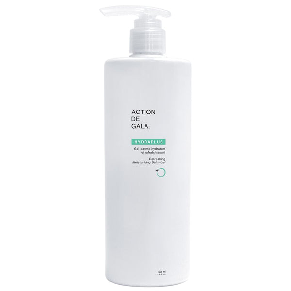 "500 ml bottle of Hydraplus Refreshing Moisturizing Balm Gel, a lightweight hydrating gel for smooth, radiant skin, deeply moisturizes while soothing and refreshing tired skin. Ideal for professional facials or daily skincare routines, it promotes a smooth, radiant, and revitalized complexion. Available at A & E Beauty Supplies"