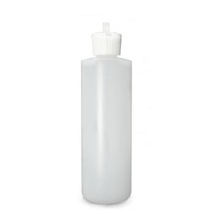 A clear flip-top dispensing bottle available in two sizes, featuring a secure and spill-resistant lid, perfect for professional liquid storage, sold at A & E Beauty Supplies -jpg