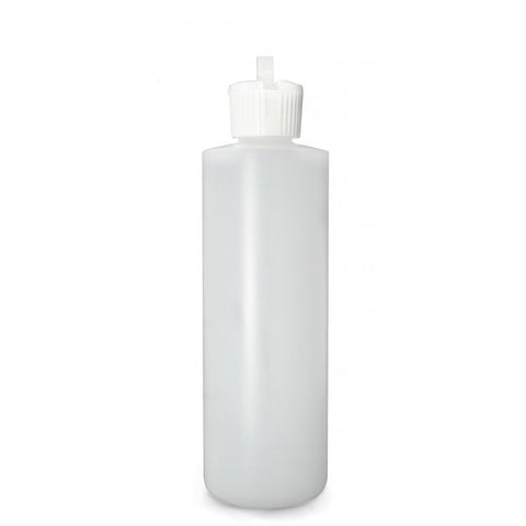 A clear flip-top dispensing bottle available in two sizes, featuring a secure and spill-resistant lid, perfect for professional liquid storage, sold at A & E Beauty Supplies -jpg