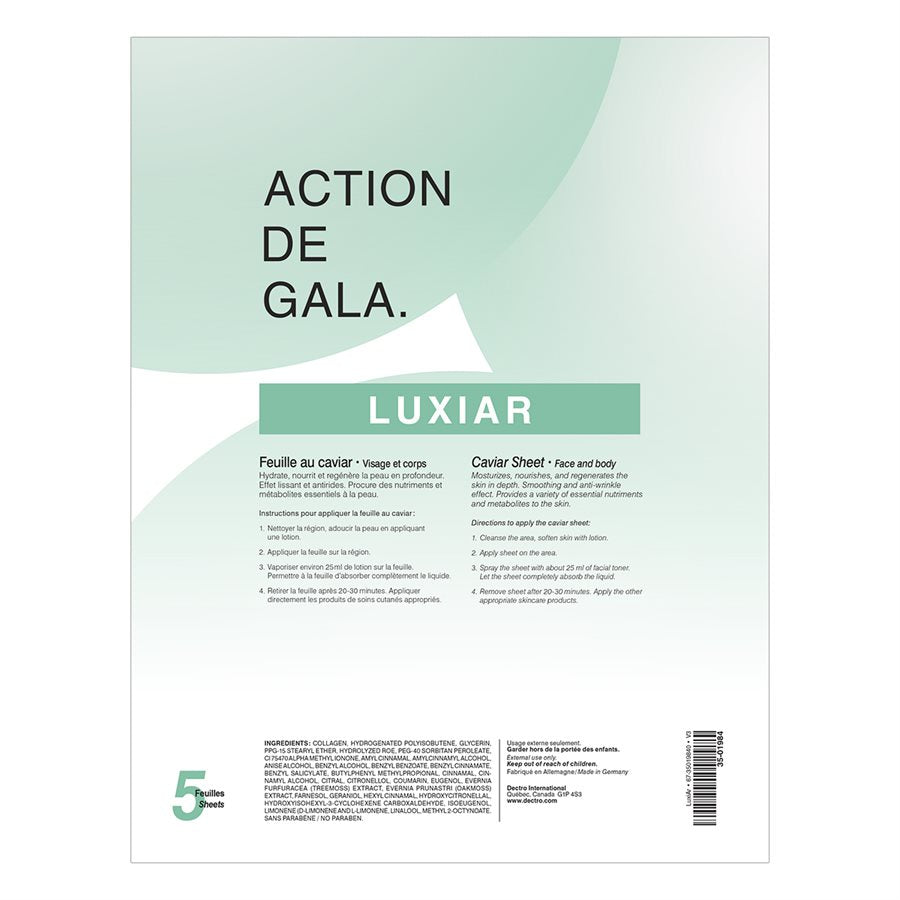 "Luxiar Caviar Mask Sheets, infused with caviar extract for hydration and rejuvenation. enhancing skin radiance and elasticity. Infused with luxurious caviar extract"