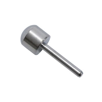 "A small, round stud electrode made of chromed steel, used for ionization and cataphoresis treatments on areas like the eyebrows, upper lip, and under eyes. The electrode is 10mm in diameter, with a smooth surface for even current distribution."