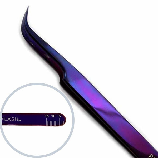 "Plasma Hooked Lash Tweezer PremierLash - A & E Beauty Supplies. Purple tweezers with hooked end"