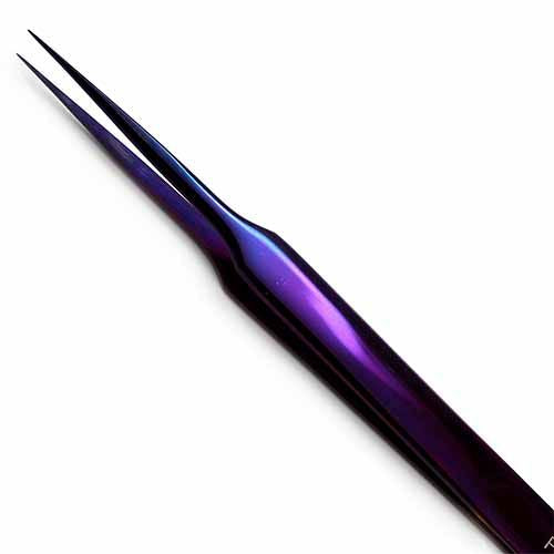 "Plasma Pro Straight Lash Tweezer PremierLash - A & E Beauty Supplies Purple tweezers with long fine point"