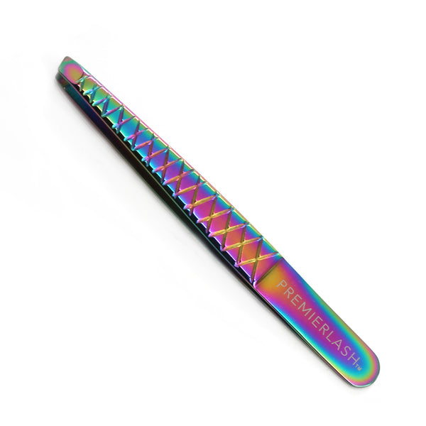 "Precision Brow Tweezers by PremierLash for expert grooming, available at A & E Beauty Supplies.  Rainbow look that changes with the angle"