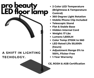 "Pro Beauty LED Floor Lamp PremierLash- A & E Beauty Supplies Large lamp on stand"