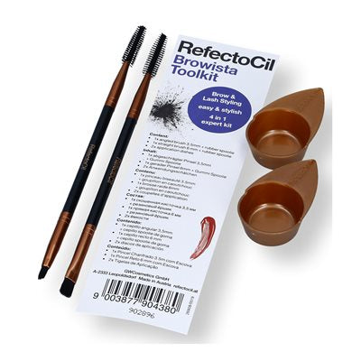 "RefectoCil Browista Toolkit for professional brow and lash tinting, available at A & E Beauty Supplies.
Pouch withToolkit on a clean white background"