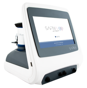 "Safina Pro microdermabrasion device with diamond and crystal tips for exfoliating and improving skin texture. for beauty treatment It targets imperfections such as wrinkles, dark spots, and scars, offering smoother, more radiant skin. "