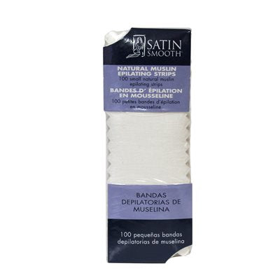 "Small Satin Smooth muslin hair removal strips, 100 units, for precision waxing on smaller areas."
