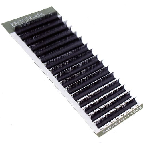 "PremierLash Short Lash Tray 7-9mm, 16 rows, ultra-soft PBT lashes from A & E Beauty Supplies, perfect for inner corners and lower lashes.
Tray of lashes."